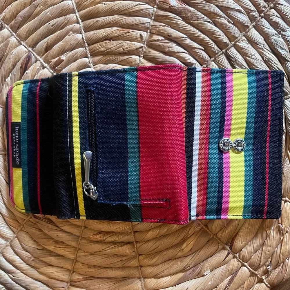 Kate Spade New York Rainbow Stripe Nylon Wallet Snap Closure